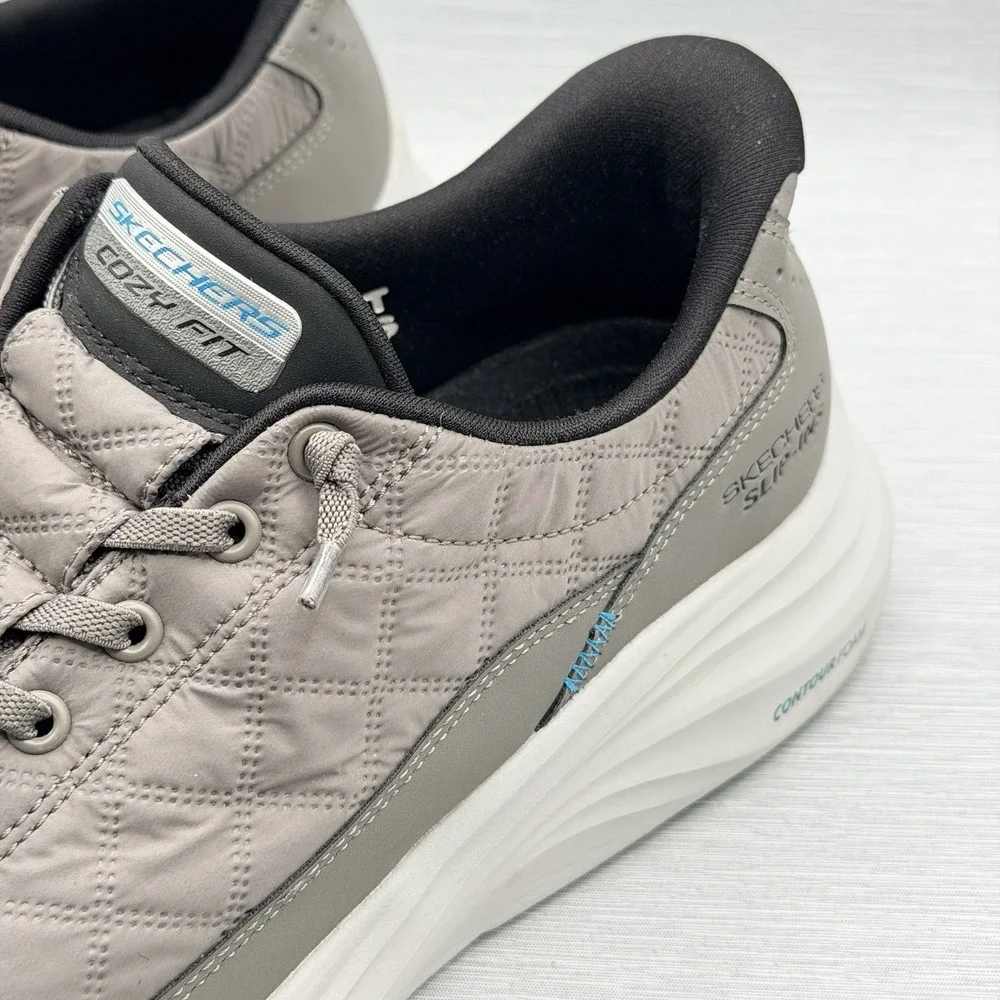 Skechers Slip Ins Men's 10.5 Shoes Grey Cozy Fit Quilted Hands Free 232619